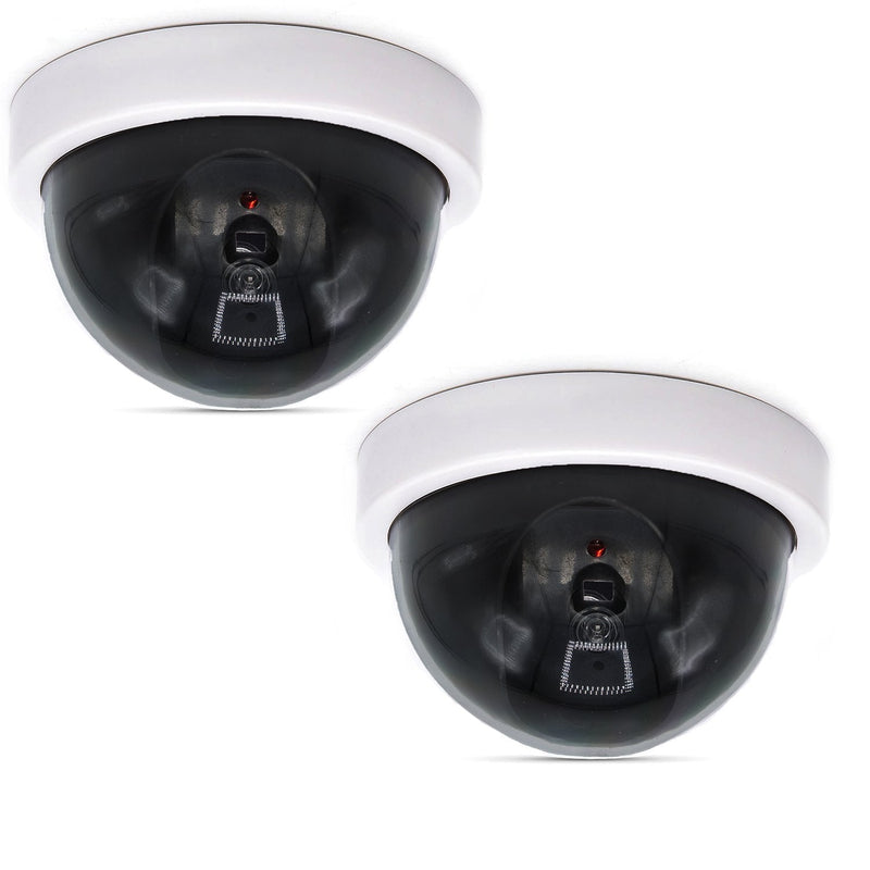 WALI Dummy Fake Security CCTV Dome Camera with Flashing Red LED Light with Security Alert Sticker Decals (SDW-2), 2 Packs, White