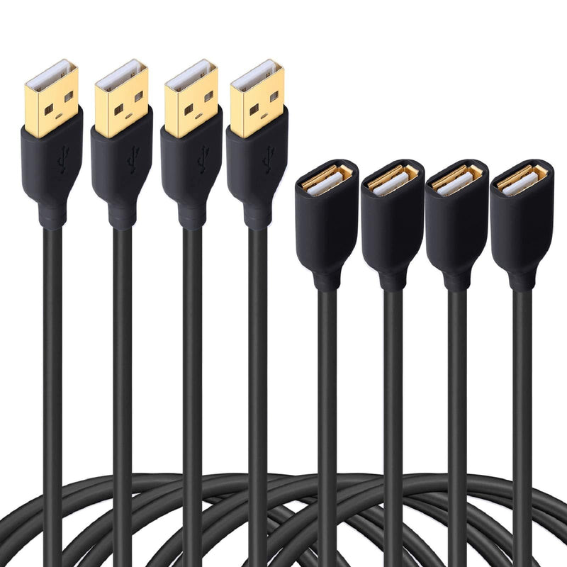 Besgoods 4-Pack - Durable 6ft/2m USB 2.0 Extension Cable A Male to A Female Cable Extender Cord for Keyboard, Mouse, Printer - Black