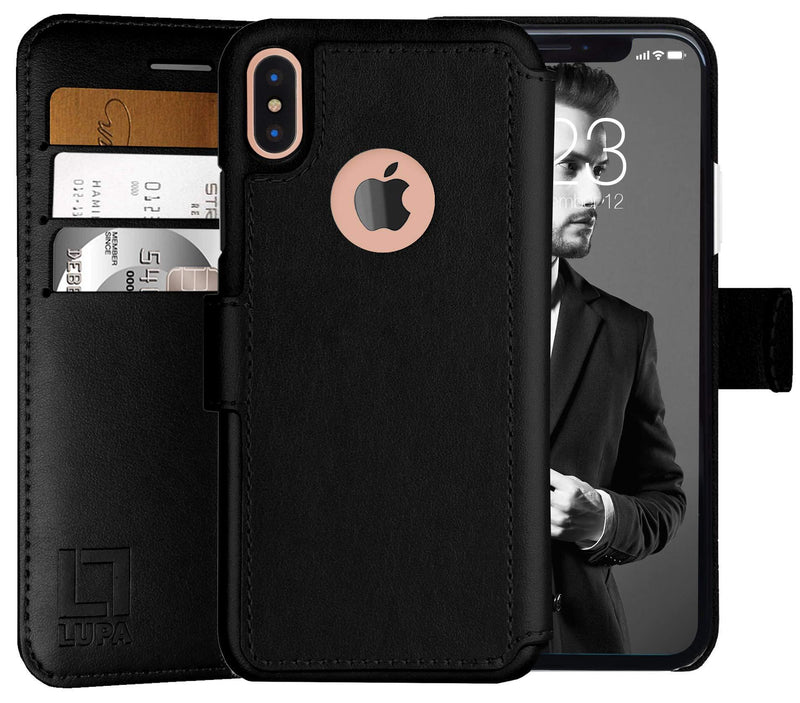 LUPA iPhone X Wallet Case -Slim & Lightweight iPhone X Flip Case with Credit Card Holder - iPhone 10 Wallet Case for Women & Men - Faux Leather i Phone Xs Purse Cases with Magnetic Closure – Black iPhone X (5.8 Inch diagonal screen size)