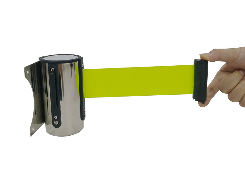 FixtureDisplays Stanchion Queue Barrier Post Wall Mount Retractable Ribbon 10' Belt Neon Green