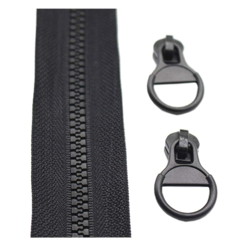 YaHoGa #5 Plastic Zipper by The Yard Bulk Black 5 Yards with 10pcs Ring Sliders for DIY Sewing Tailor Crafts Bags Tents (Black 5 Yards)