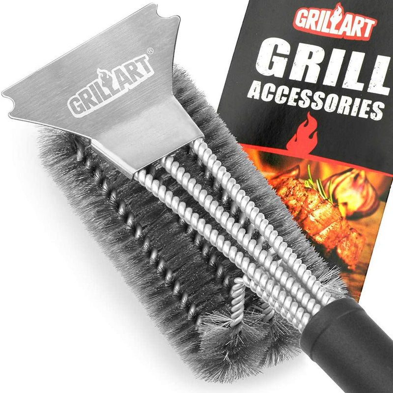GRILLART Grill Brush and Scraper Best BBQ Brush for Grill, Safe 18" Stainless Steel Woven Wire 3 in 1 Bristles Grill Cleaning Brush