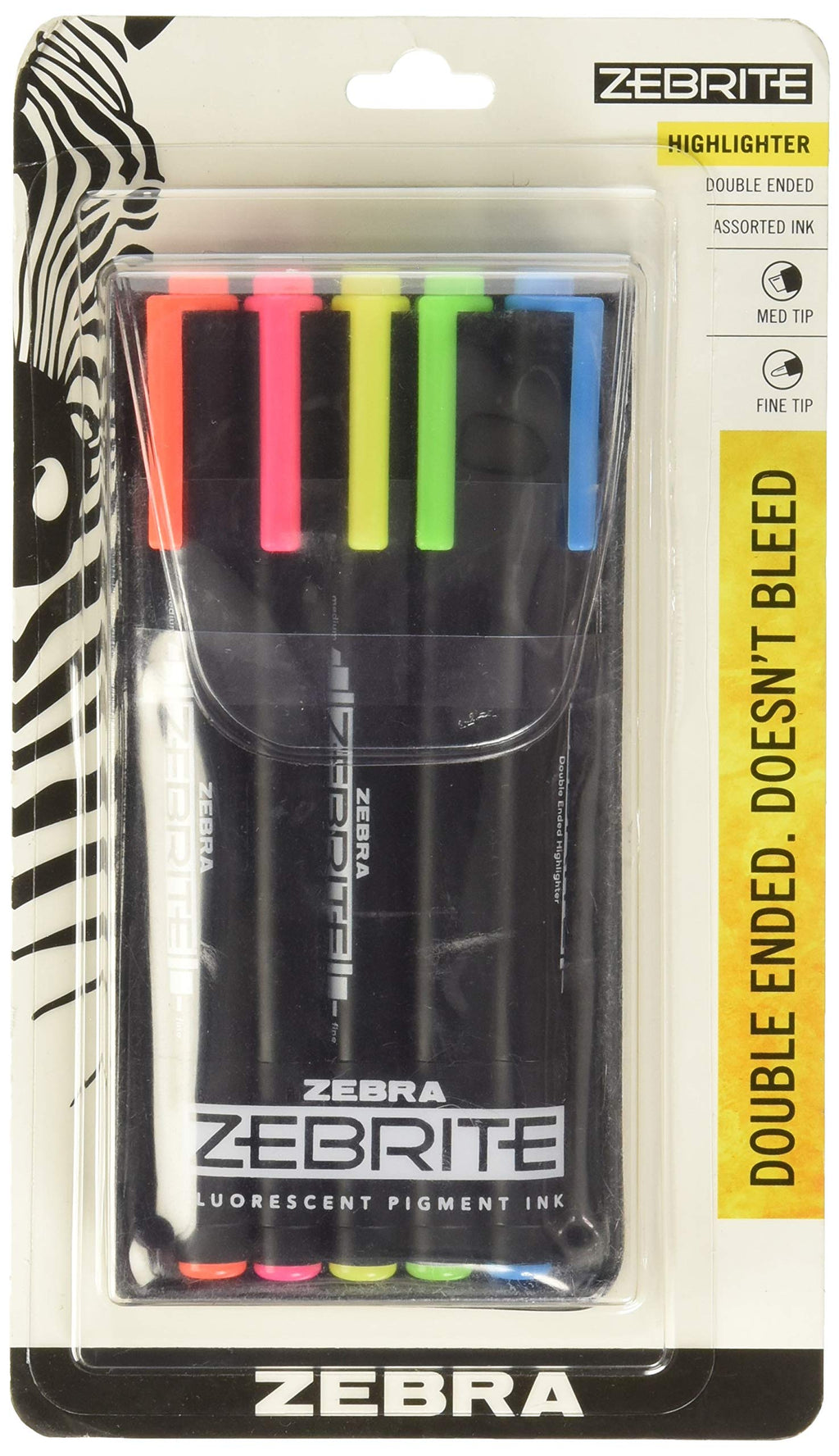 Zebra Eco Zebrite Double-Ended Highlighter, Chisel/Fine Point Tip, 5/Set