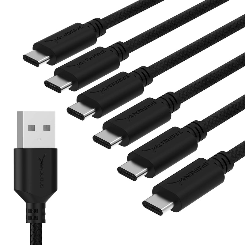 Sabrent [6-Pack] 22AWG Premium 6ft USB-C to USB A 2.0 Sync and Charge Cables [Black] (CB-C6X6)