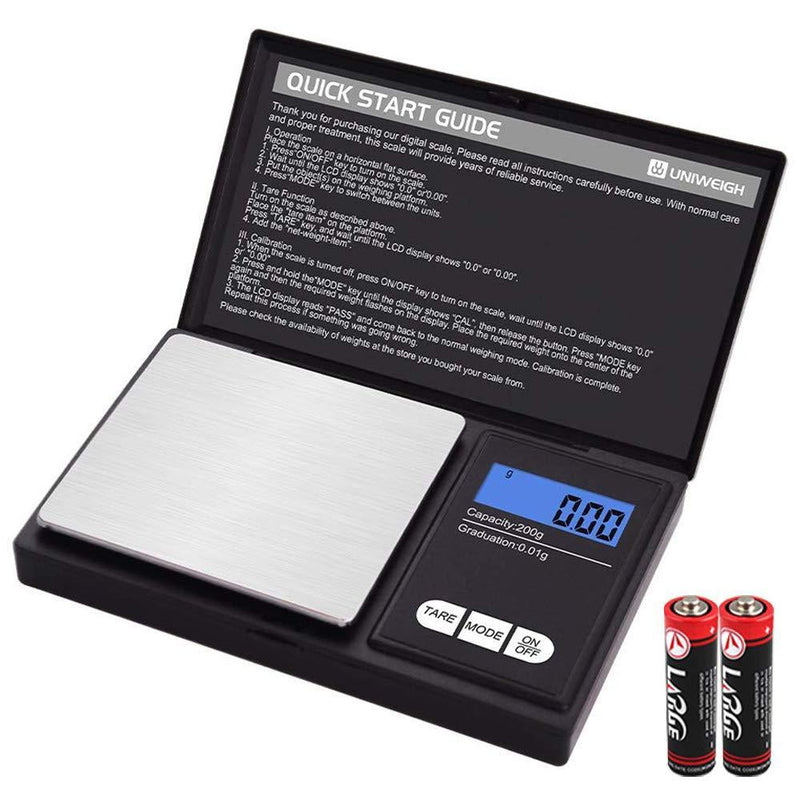 UNIWEIGH Gram Scale,200g 0.01g/0.001oz Digital Pocket Scale,Electronic Smart Weigh Scale,Portable Small Jewelry Scale Grams and Ounces,Mini Weed Scale with LCD Display,Tare