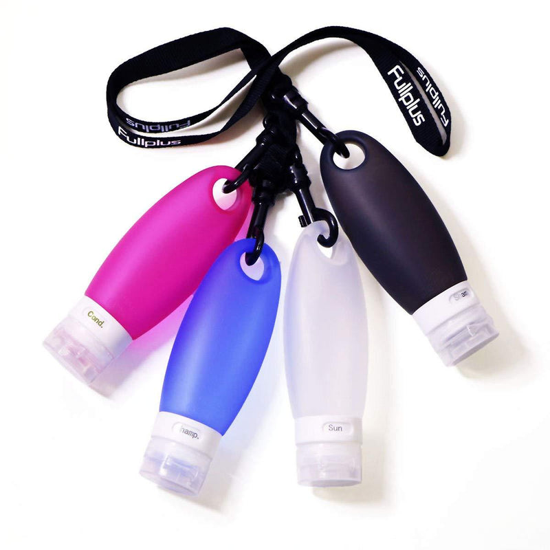 Gym Silicone Squeezable Bottles Refillable Cosmetic Containers TSA Approved Portable Tube Set with Shower Lanyard for Shampoo Lotion Sauce for Travel(3.3 oz,Pack of 4) 4 Pack + Lanyard