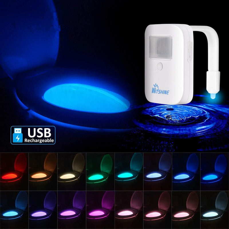 Rechargeable Toilet Bowl Night Light, 16-Color LED Motion Activated Sensor Nightlight, Cool Fun Gag Gadget for Husband Men Women Him Mother Father Day 1 Pack New