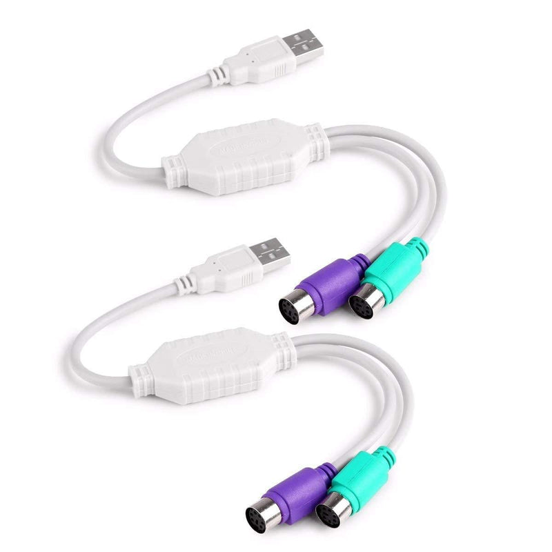 TraderPlus 2-Pack Dual PS/2 to USB Adapter for PS/2 Port Mouse and Keyboard, Male to Female Cable