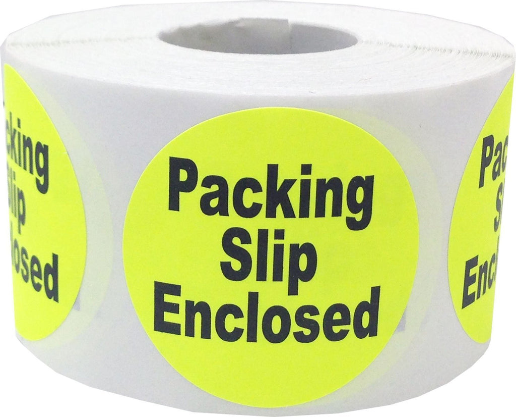 Fluorescent Yellow Circle with Black Packing Slip Enclosed Stickers, 1.5 Inches Round, 500 Labels on a Roll