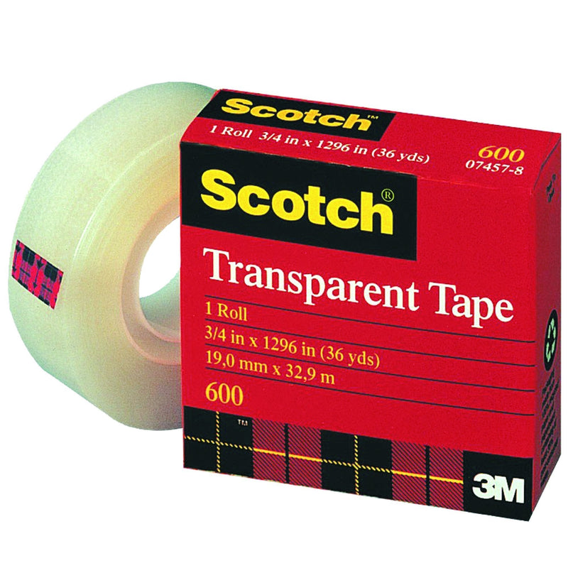 Scotch 600 Multitask Tape, 2.3 Mil, 1/2" x 36 Yds, Transparent, 12/Case, 3M Stock# 7000029140