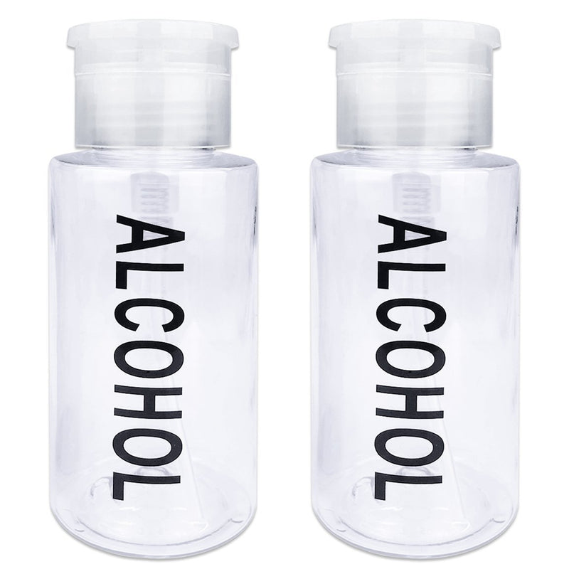 PANA Brand 7oz. (Quantity: 2 Pieces) CLEAR Color Alcohol Labeled Liquid Push Down Pump Dispenser Empty Bottle with Flip Top Cap