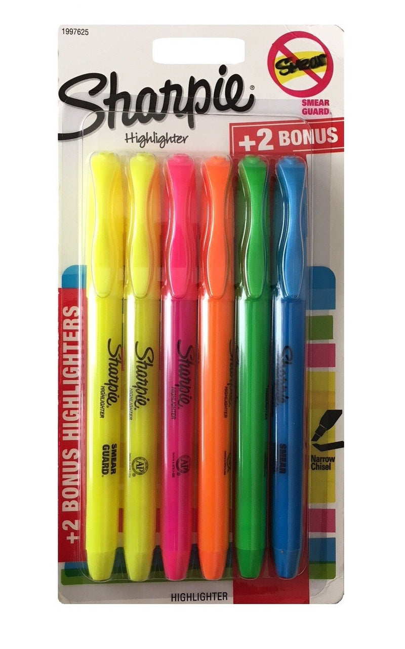 Sharpie Pocket style Highlighters Assorted Colors 4 Pens Plus 2 Bonus