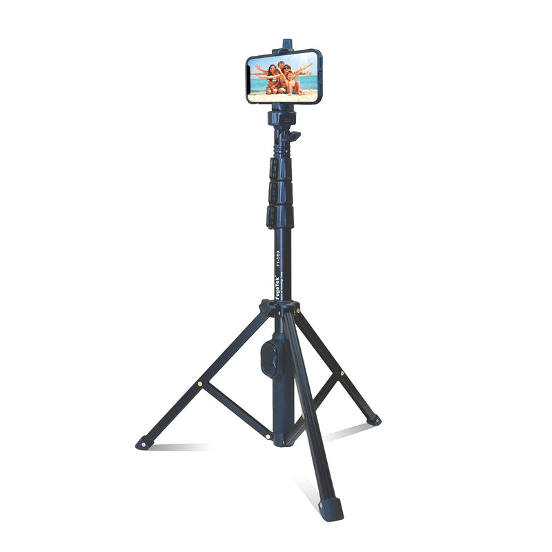 Fugetek 51" Professional Selfie Stick & Tripod, Phone Holder, Extendable, Bluetooth Remote, Portable All in One, Heavy Duty Aluminum, Compatible with iPhone & Android Devices, Non Skid Feet, Black