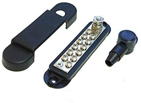Bay Marine Supply Busbar – 12-Point Power Distribution Block (240A Rating) – #8 Terminal Screws & 1/4" Stud – Black Bus Bar 12-Point (240A)