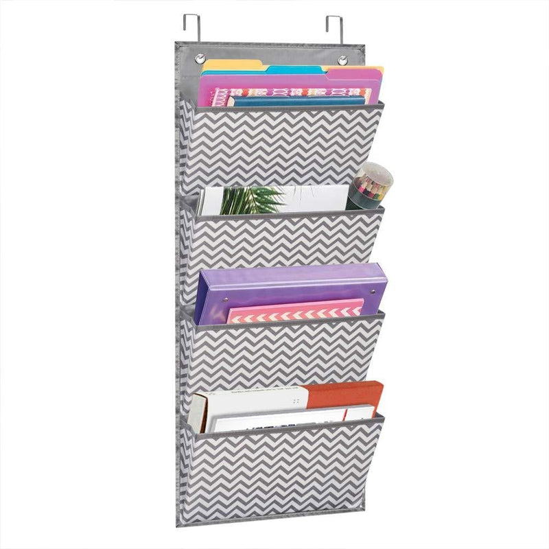Eamay Wall Mount/Over Door File Hanging Storage Organizer - 4 Large Office Supplies File Document Organizer Holder for Office Supplies, School, Classroom, Office or Home Use, Wave Pattern 4 Pocket - Wave Pattern