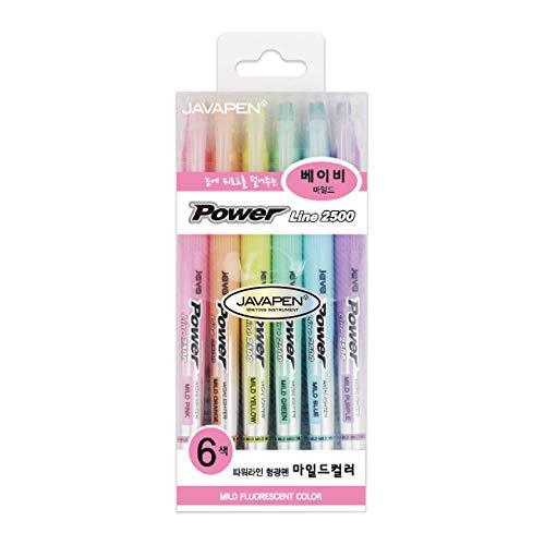 JAVAPEN rainbow pastel Highlighter brush Chisel Tip Pens (Baby colors 6 pens set) 5.51 X 0.48ø