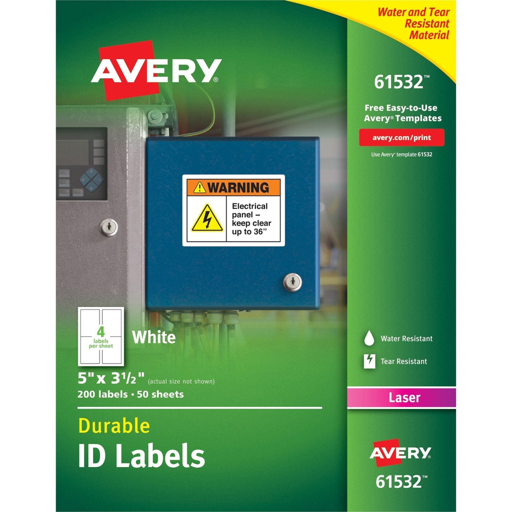 Avery 61532 Durable ID Labels, 200/PK, 5BX/CT, White