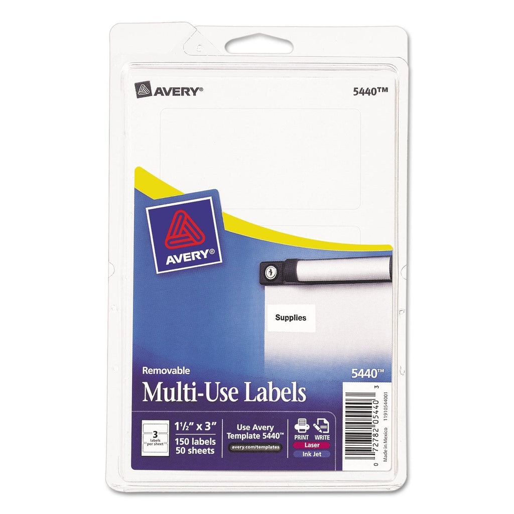 Avery 05440 Removable Multi-Use Labels, 1 1/2 x 3, White, 150/Pack