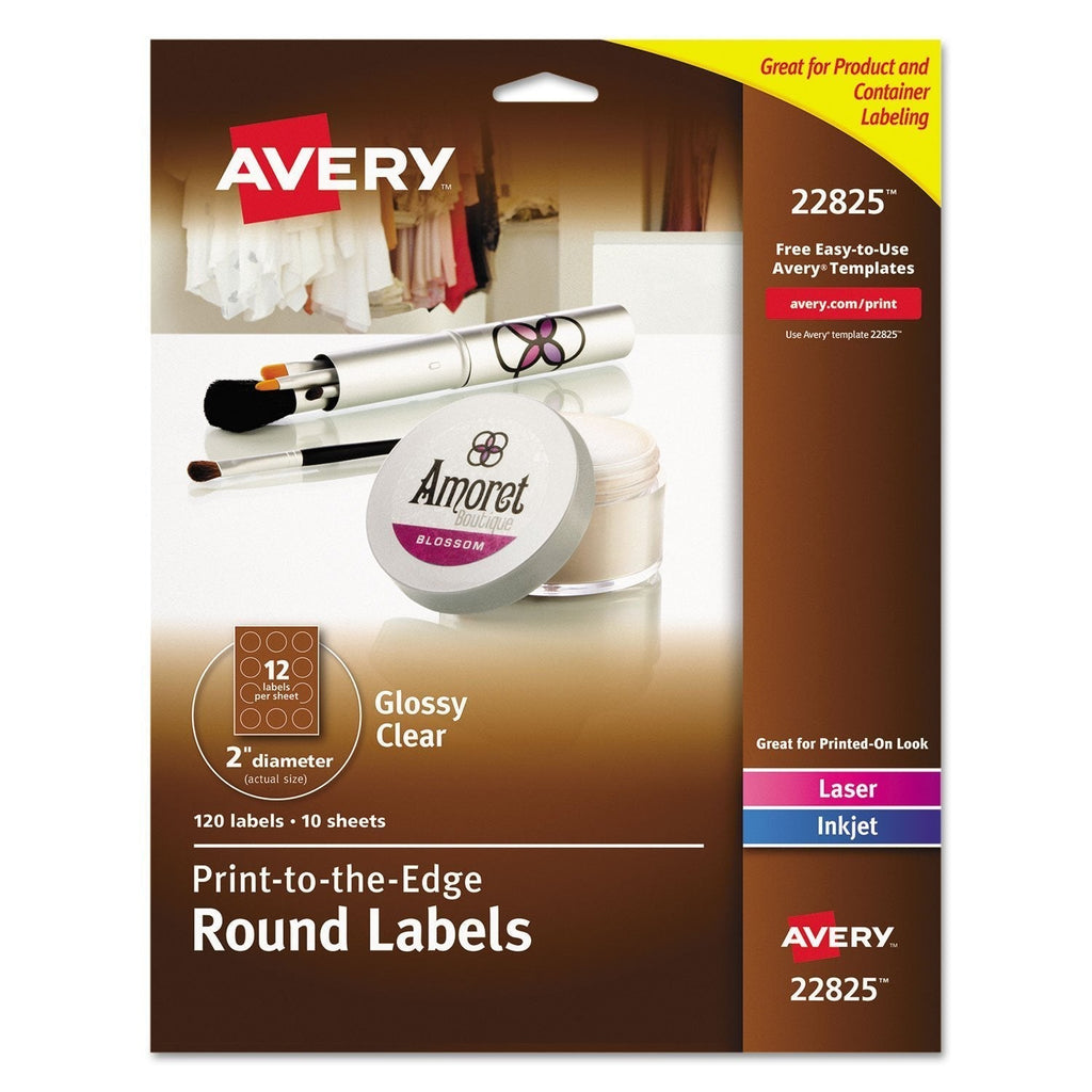 Round Print-to-the-Edge Labels, 2" dia, Glossy Clear, 120/Pack