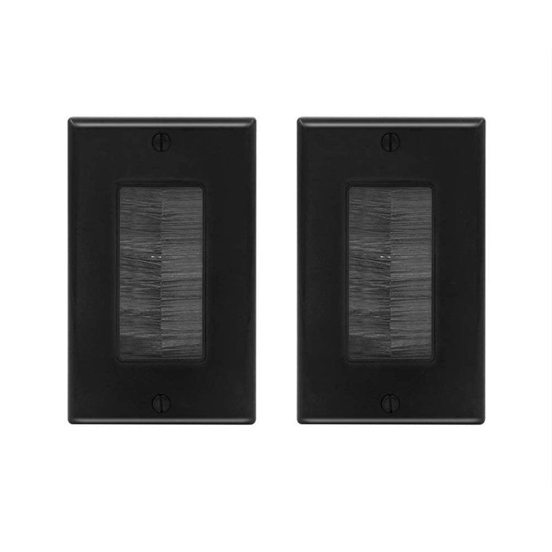 VCE 2-Pack Single Brush Wall Plate Cable Pass Through Insert for Wires, Single Gang Cable Access Strap, Wall Socket for HDTV, Home Theater Systems - Black