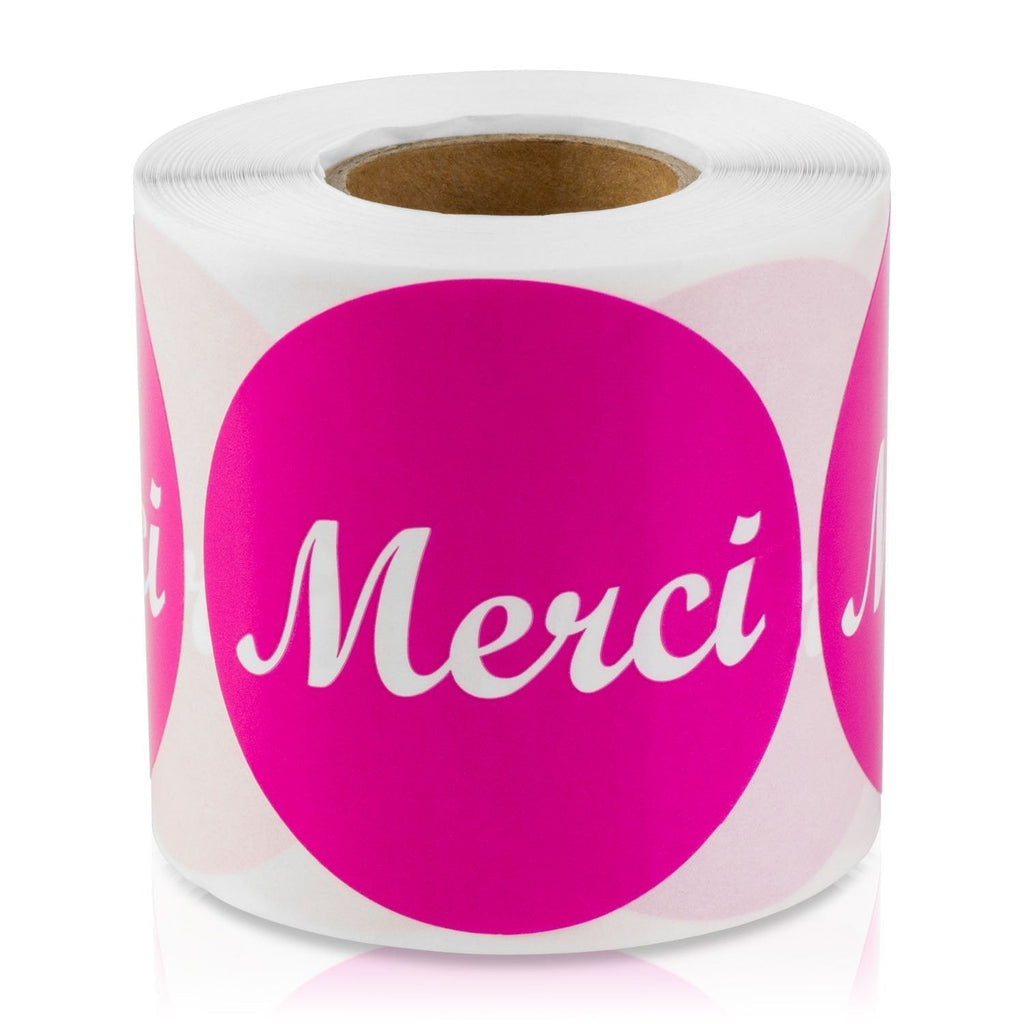 Merci Labels French Thank You 2" Round (Pink / 300 Labels per Roll / 1 Roll)