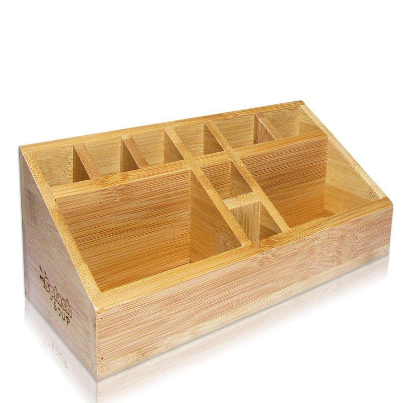 Small Multifunctional Bamboo Organizer | Desk Caddy | Home Office Accessory Tray | School Art Supply Holder | Pen Pencil Brush Compartment | Kitchen Bathroom Countertop Storage by SplashSoup