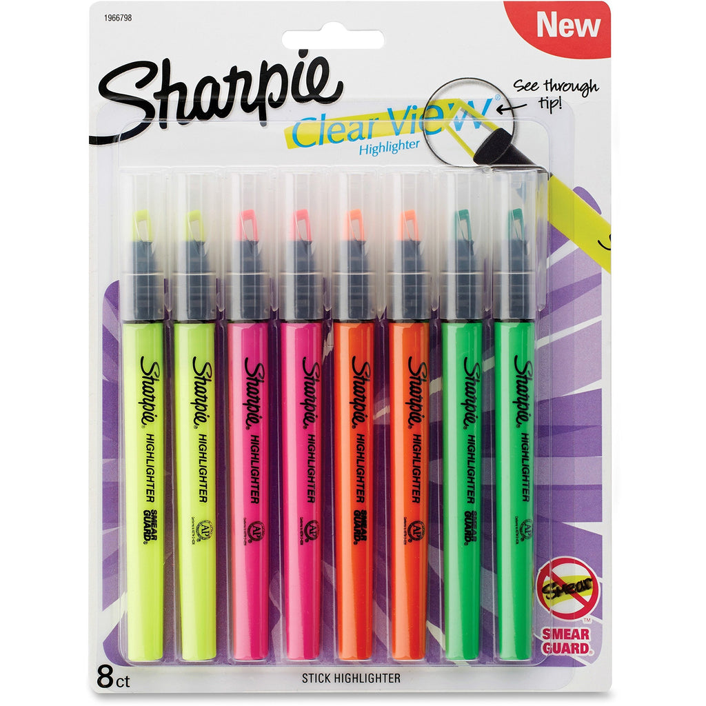 Sharpie 1966798 Clearview Pen-Style Highlighter, Fine Chisel Tip, Assorted Ink, 8/Pack