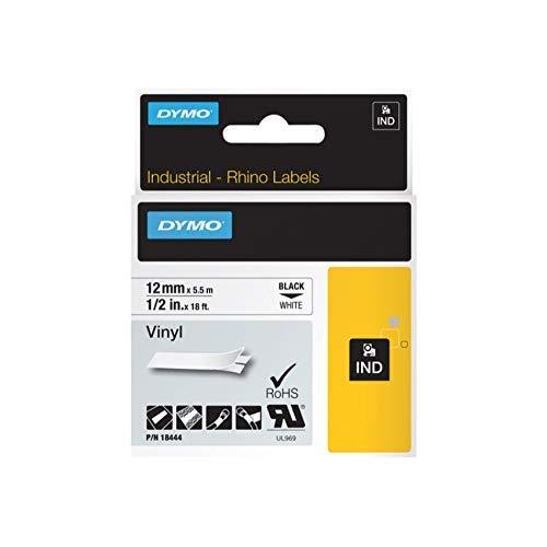 Rhino Permanent Vinyl Industrial Label Tape, 1/2" x 18 ft, White/Black Print