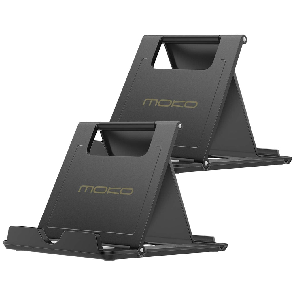 MoKo [2 Pack Phone/Tablet Stand, Foldable Desktop Holder for 4-11" Devices, Fit with iPhone 13 Pro Max/13, iPhone 12/12 pro Max/11/Xs Max, iPad Air 4/Mini 6 2021, iPad 9th 10.2, Galaxy S20, Black