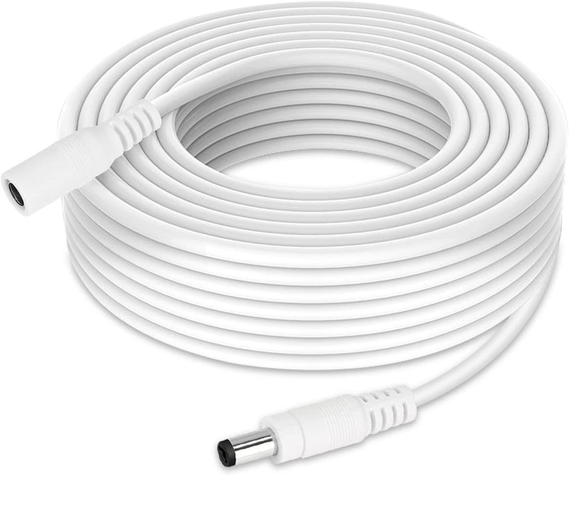 WILDHD DC Power Extension Cable 33ft 2.1mm x 5.5mm Compatible with 12V DC Adapter Cord for CCTV Security Camera IP Camera Standalone DVR (33ft,DC5.5mm Plug White)
