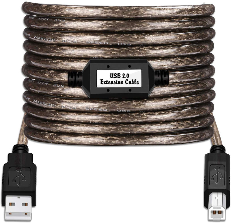LDKCOK Active USB 2.0 Printer Cable 50ft - A-Male to B-Male High Speed Printer/Scanner/Repeater Cable for HP, Canon, Lexmark, Epson, Dell, Samsung etc (50FT/15M) Black