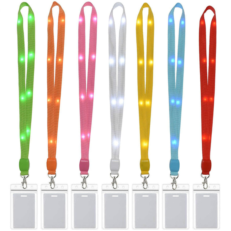 LED Light Up Flashing Cruise Lanyards Keychain Key Holder Neck Straps Necklace 7 Pack Colorful With 7 Pack Plastic Badge Holder