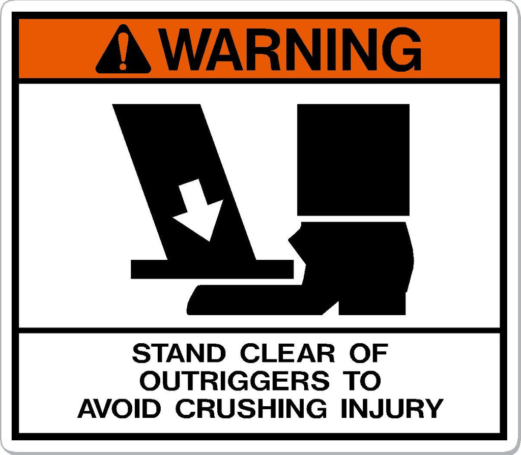 Warning Stand Clear Of Outriggers To Avoid Crushing Injury-3.5 inch X 4 inch vinyl decal, I Make Decals™ - Decal Sticker Placard