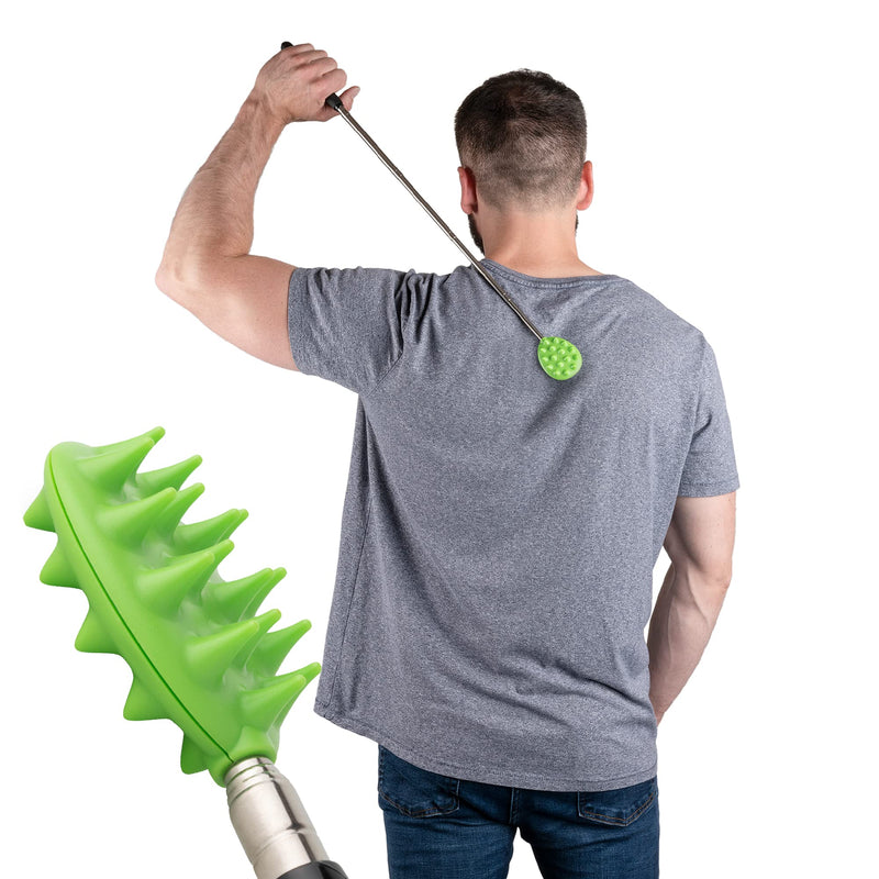 Extendable Cactus Back Scratcher 2-Sided, Super Satisfying Scratch, Tough ABS Plastic Head, Relieves Itching on Back, Head, Beard, Belly, Body, 8.5” to 24.5” (Bright Green) Light Green