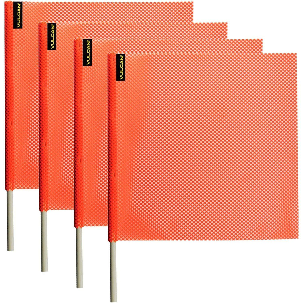 VULCAN Safety Flag with Dowel - Bright Orange - Jersey Mesh Construction - 18 Inch x 18 Inch, 4 Pack