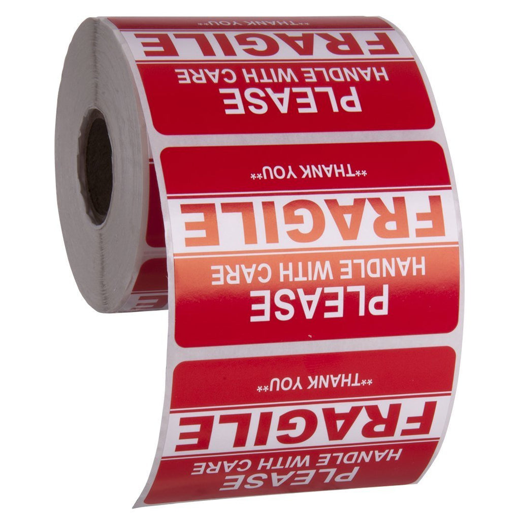 Kenco 3" X 2" Fragile Handle with Care Warning Stickers for Shipping and Packing - 500 Permanent Adhesive Labels Per Roll (1 Pack) 1 PACK