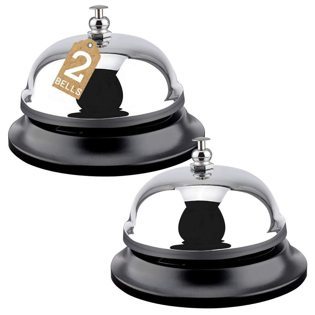 1InTheOffice Call Bell, Service Bell for Desk, 3/8" Diameter Desk Call Bell, Chrome Finish Black Base Desk Bell, (2 Pack)