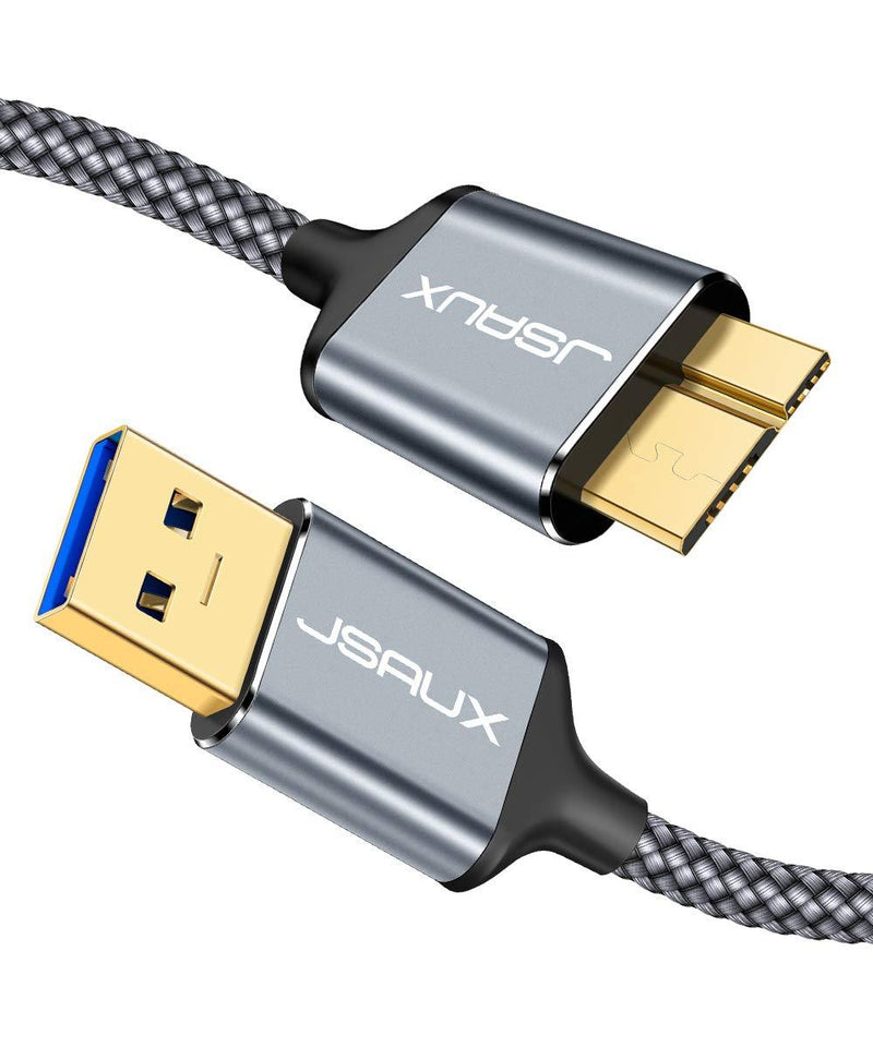 Micro USB 3.0 Cable, JSAUX USB A Male to Micro B Cable 2 Pack [3.3FT+6.6FT] External Hard Drive Cable Galaxy S5 Nylon Braided Cord for Samsung Galaxy S5, Note 3, Seagate Hard Drive, WD Hard Drive-Grey grey