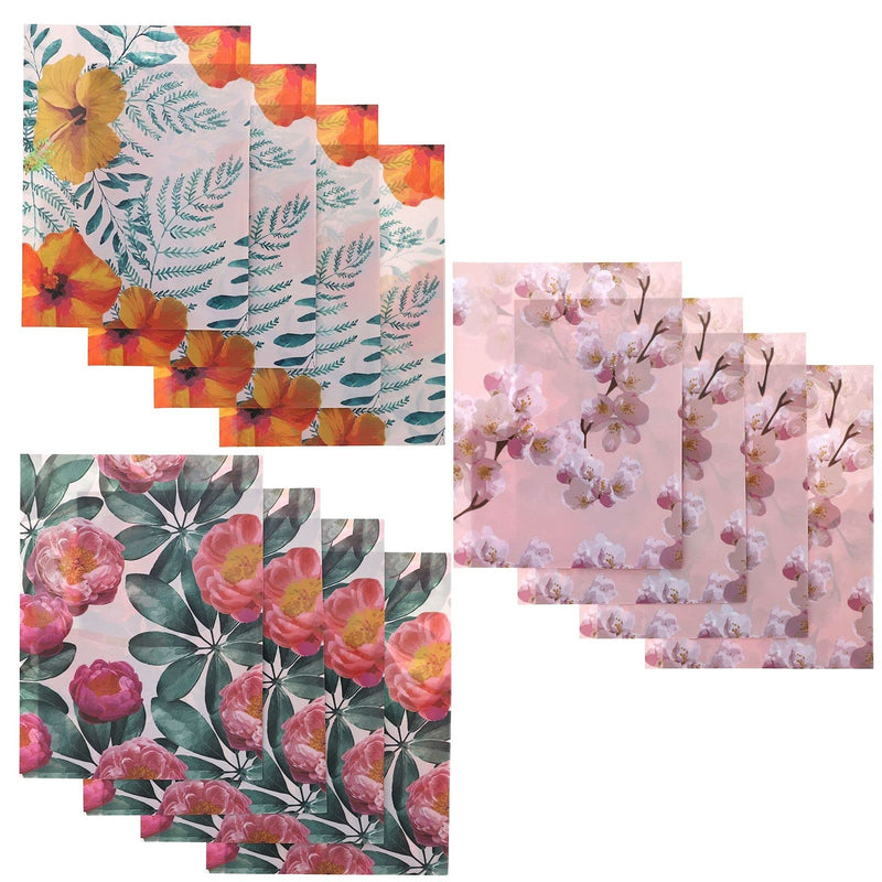 Decorative 2-Pocket Folders, Plastic, Letter Size, 3 Floral Designs (12 Pack)