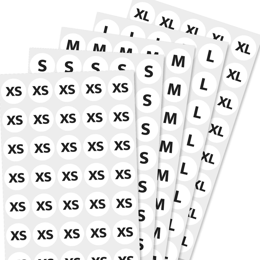 3/4" Size Stickers for Clothing, Round Labels - 5 Sizes (XS, S, M, L, XL), Pack of 2000 5 sizes | 400 per size