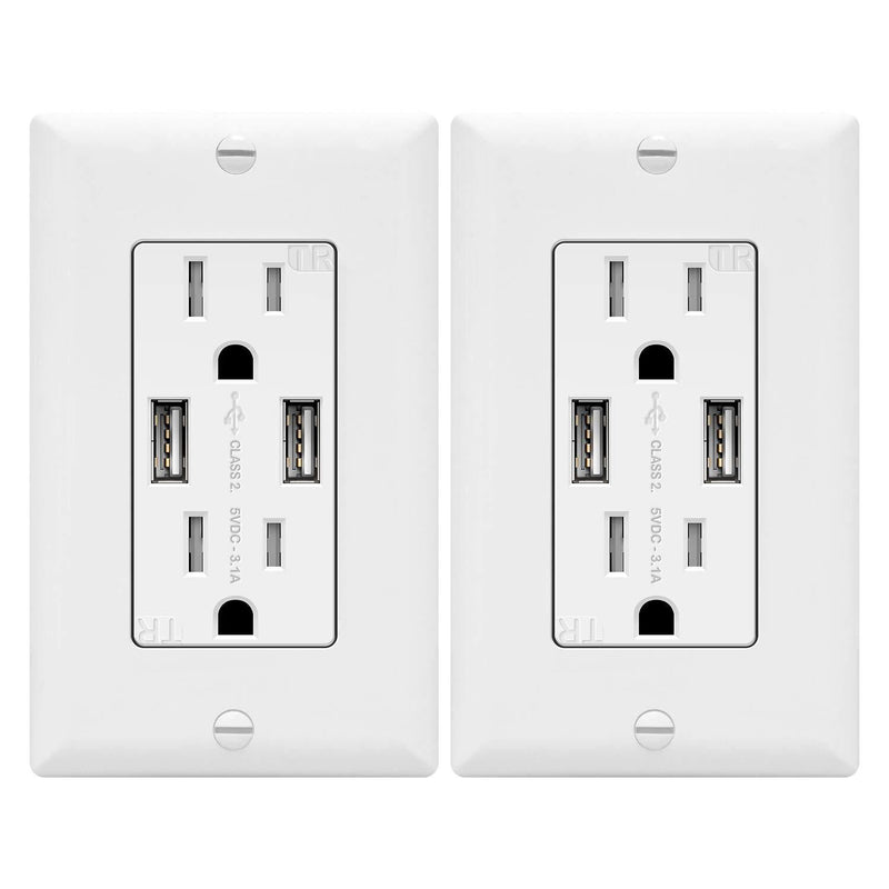 TOPGREENER TU2153A-2PCS TU2153A USB Outlet, 2 Pack, White, 2 Count