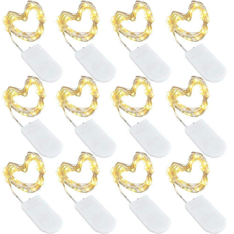 YKB Fairy Lights 12 Pack, Battery Operated String Lights, 20 LEDs on 3.3 feet Copper Wire, Mini LED Fairy String Lights Warm White for Wedding Party Mason Jar Christmas Decorations Bedroom Decor