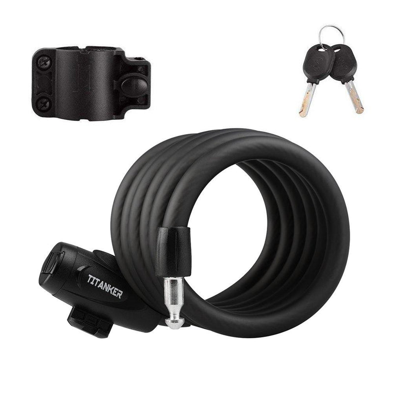 Titanker Bike Lock, Bike Locks Cable Lock Coiled Secure Keys Bike Cable Lock with Mounting Bracket, 1/2 Inch Diameter 4 FT Matte Black