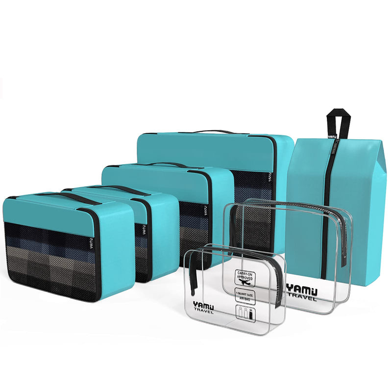 YAMIU Packing Cubes 7-Pcs Travel Organizer Accessories with Shoe Bag & 2 Toiletry Bags Blue