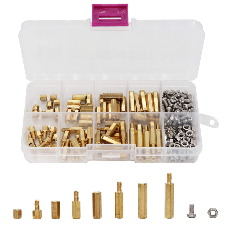 binifiMux 200Pcs M3 Hex Brass Spacer Standoff Srcrews Nuts Assortment Kit, Male Female, Machine Screws Nuts