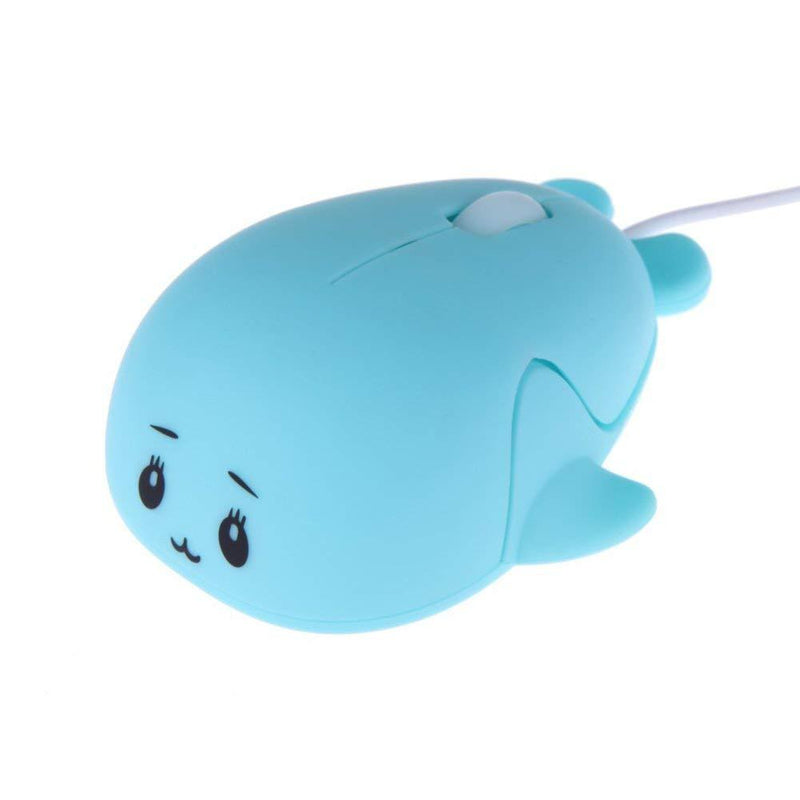 Fashionable Cute Animal Baby Dolphin Shape USB Wired Mouse 1600 DPI Optical Mice Mini Small Kids Children Mice for PC Laptop Computer (Blue) Blue