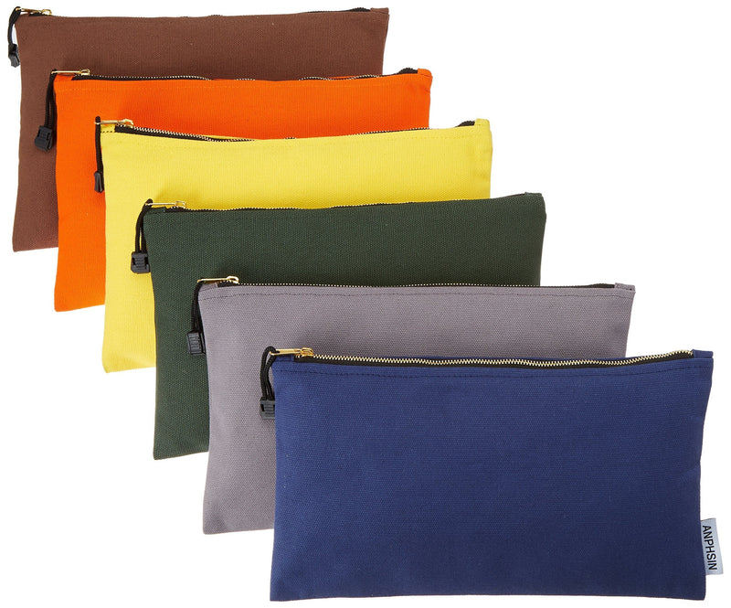 ANPHSIN 6 Pack Canvas Tool Bags Heavy Duty 16 oz. Canvas Tool Multipurpose Pouch Tote Bag with Dependable Metal Zippers