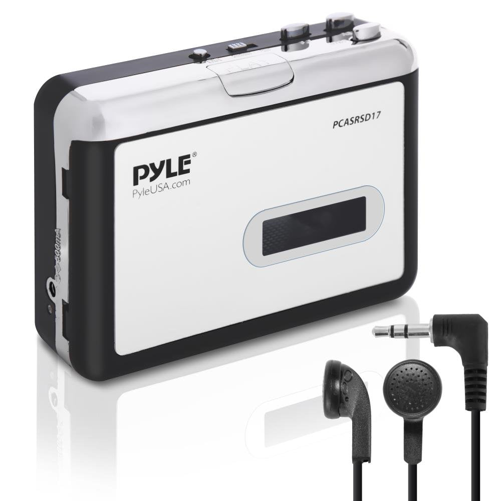 2-in-1 Cassette-to-MP3 Converter Recorder - USB Walkman Cassette Player - Portable Battery Powered Tape Audio Digitizer with 3.5mm Audio Jack Headphones- Pyle (PCASRSD17) , White