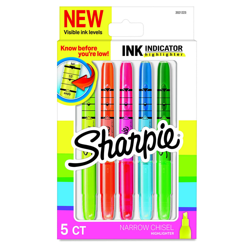 Sharpie Ink Indicator Stick Highlighters, Chisel Tip, Assorted Fluorescent, 5 Count