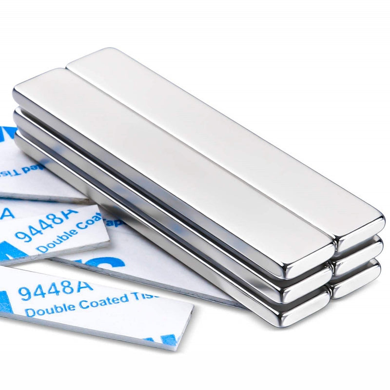 MIKEDE Strong Rare Earth Neodymium Magnets, Heavy Duty Bar Magnets with Double-Sided Adhesive, Powerful Pull Force, Perfect for Fridge, Garage, Kitchen, Science, Craft, Office, DIY 60x10x3mm 6pack 6